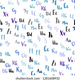 Light Pink, Blue vector seamless pattern with ABC symbols. Colored alphabet signs with gradient on white background. Pattern for design of fabric, wallpapers.