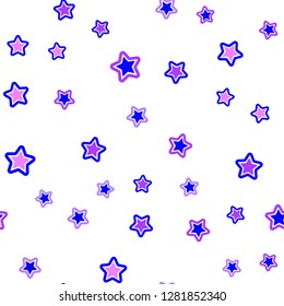 Light Pink, Blue vector seamless layout with bright stars. Decorative shining illustration with stars on abstract template. Design for textile, fabric, wallpapers.