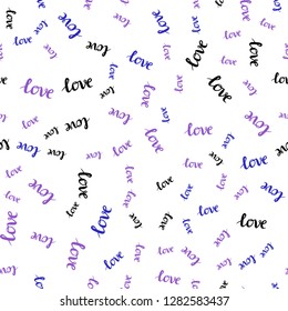 Light Pink, Blue vector seamless pattern with phrase LOVE YOU. Illustration with phrase LOVE YOU for valentine's day. Template for business cards, websites.