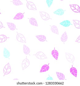 Light Pink, Blue vector seamless doodle background with leaves. leaves on elegant natural pattern with gradient. Pattern for trendy fabric, wallpapers.