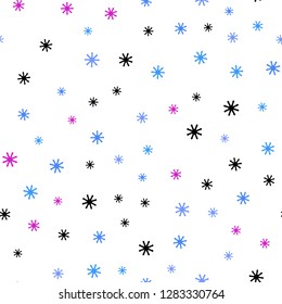 Light Pink, Blue vector seamless template with ice snowflakes. Glitter abstract illustration with crystals of ice. Template for business cards, websites.