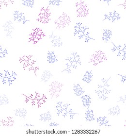 Light Pink, Blue vector seamless doodle background with branches. Leaves, branches in natural style on white background. Texture for window blinds, curtains.