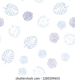 Light Pink, Blue vector seamless elegant wallpaper with flowers, leaves. Decorative design in Indian style on white background. Texture for window blinds, curtains.
