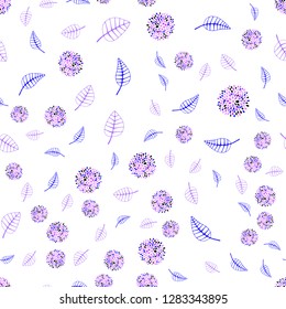 Light Pink, Blue vector seamless natural background with leaves and flowers. Decorative design in Indian style on white background. Completely new template for your brand book.