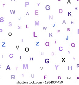 Light Pink, Blue vector seamless backdrop with english symbols. Colored alphabet signs with gradient on white background. Texture for window blinds, curtains.