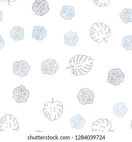 Light Pink, Blue vector seamless abstract backdrop with flowers, leaves. Abstract illustration with leaves, flowers in doodles style. Pattern for design of fabric, wallpapers.