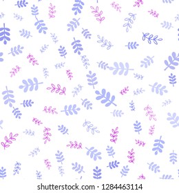 Light Pink, Blue vector seamless doodle pattern with leaves, branches. Colorful illustration in doodle style with leaves, branches. Pattern for trendy fabric, wallpapers.