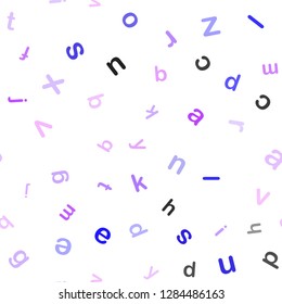 Light Pink, Blue vector seamless layout with latin alphabet. Colored alphabet signs with gradient on white background. Pattern for design of fabric, wallpapers.