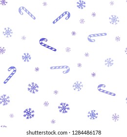 Light Pink, Blue vector seamless template with sweet christmas sticks.