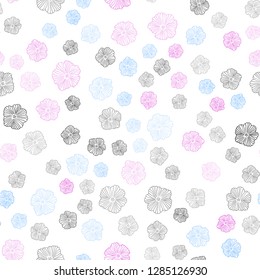 Light Pink, Blue vector seamless natural artwork with flowers. Glitter abstract illustration with flowers. Template for business cards, websites.