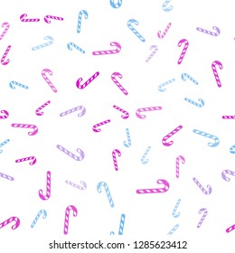 Light Pink, Blue vector seamless template with sweet christmas sticks.