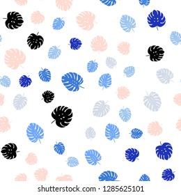 Light Pink, Blue vector seamless doodle template with leaves. Colorful abstract illustration with leaves in doodle style. Pattern for trendy fabric, wallpapers.