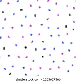 Light Pink, Blue vector seamless pattern with christmas snowflakes. Shining colorful illustration with snow in christmas style. Pattern for trendy fabric, wallpapers.