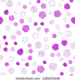 Light Pink, Blue vector seamless abstract design with leaves, flowers. Sketchy doodles on white background. Design for textile, fabric, wallpapers.