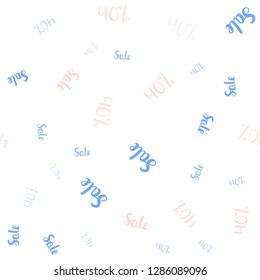 Light Pink, Blue vector seamless cover with symbols of 40 % sales. Shining colorful illustration with isolated selling prices. Template for season sales, shopping ads.