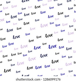 Light Pink, Blue vector seamless cover with quote LOVE YOU. Illustration with phrase LOVE YOU for valentine's day. Pattern for design of fabric, wallpapers.