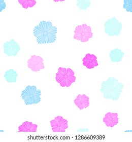Light Pink, Blue vector seamless abstract design with flowers. Abstract illustration with flowers in doodles style. Pattern for trendy fabric, wallpapers.