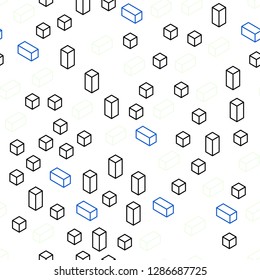 Light Pink, Blue vector seamless, isometric pattern in square style. Glitter abstract illustration with rectangular shapes. Texture for window blinds, curtains.