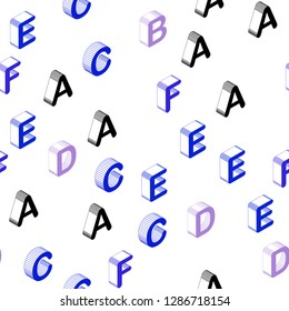 Light Pink, Blue vector seamless template with 3D isolated letters. Colorful gradient design in 3D style with signs of alphabet. Design for wallpaper, fabric makers.