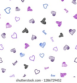 Light Pink, Blue vector seamless pattern with phrase LOVE YOU, hearts. Colorful illustration with quote LOVE YOU, hearts. Design for wallpaper, fabric makers.