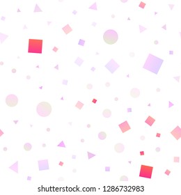 Light Pink, Blue vector seamless background with triangles, circles, cubes. Decorative design in abstract style with lines, dots, cubes. Trendy design for wallpaper, fabric makers.