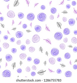 Light Pink, Blue vector seamless abstract design with leaves and flowers. Leaves and flowers with gradient on white background. Pattern for trendy fabric, wallpapers.