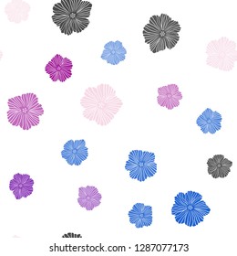 Light Pink, Blue vector seamless abstract background with flowers. Glitter abstract illustration with flowers. Pattern for trendy fabric, wallpapers.