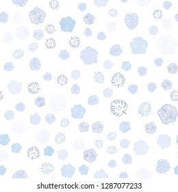Light Pink, Blue vector seamless doodle texture with leaves, flowers. Illustration with doodles on abstract template. Template for business cards, websites.