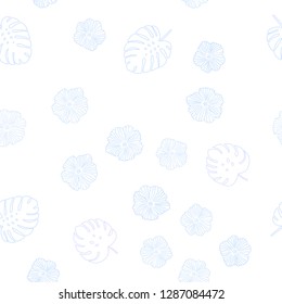 Light Pink, Blue vector seamless doodle background with flowers, leaves. Doodle illustration of leaves and flowers in Origami style. Design for textile, fabric, wallpapers.