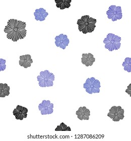 Light Pink, Blue vector seamless doodle background with flowers. Doodle illustration of flowers in Origami style. Pattern for design of fabric, wallpapers.