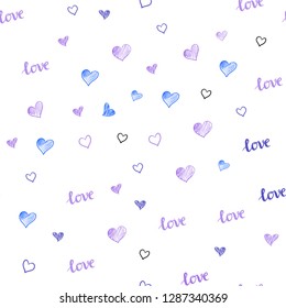 Light Pink, Blue vector seamless cover with quote LOVE YOU, hearts. Illustration with phrase LOVE YOU, hearts for valentine's day. Design for textile, fabric, wallpapers.