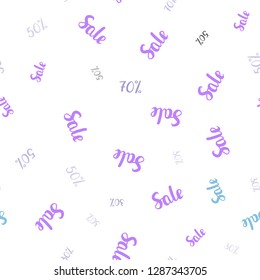 Light Pink, Blue vector seamless pattern with 30, 50, 70 percentage signs. Colorful set of  percentage signs in simple style. Backdrop for super sales on Black Friday.