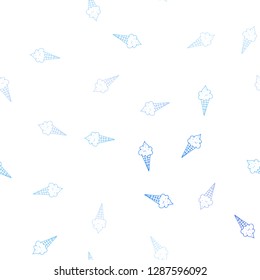 Light Pink, Blue vector seamless background with ice-cream cones. Decorative design of ice-cream cones in doodle style. Design for ad, poster, banner of cafes, restaurants.