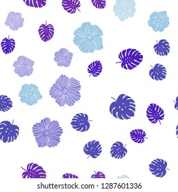 Light Pink, Blue vector seamless elegant pattern with flowers, leaves. An elegant bright illustration with leaves and flowers. Pattern for design of fabric, wallpapers.