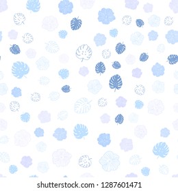 Light Pink, Blue vector seamless doodle template with leaves, flowers. Creative illustration in blurred style with leaves, flowers. Design for wallpaper, fabric makers.