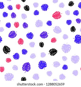 Light Pink, Blue vector seamless abstract pattern with leaves. Shining colored illustration with leaves in doodle style. Template for business cards, websites.