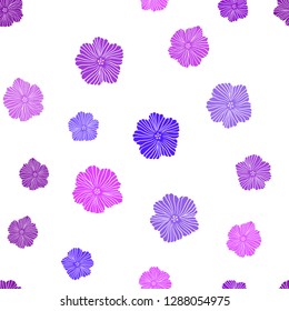 Light Pink, Blue vector seamless doodle pattern with flowers. Flowers with gradient on white background. Template for business cards, websites.