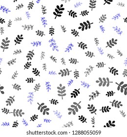 Light Pink, Blue vector seamless doodle texture with leaves, branches. Glitter abstract illustration with leaves and branches. Texture for window blinds, curtains.