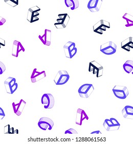 Light Pink, Blue vector seamless texture with 3D ABC characters. Colorful 3D alphabet signs with gradient on white background. Design for wallpaper, fabric makers.
