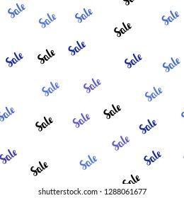 Light Pink, Blue vector seamless texture with selling simbols. Colored words of sales with gradient on white background. Backdrop for super sales on Black Friday.