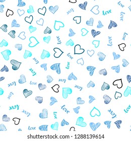 Light Pink, Blue vector seamless template with text LOVE YOU, hearts. Colorful illustration with quote LOVE YOU, hearts. Pattern for design of fabric, wallpapers.