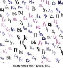 Light Pink, Blue vector seamless background with signs of alphabet. Shining colorful illustration with isolated letters. Pattern for trendy fabric, wallpapers.