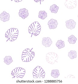 Light Pink, Blue vector seamless abstract design with flowers, leaves. Doodle illustration of leaves and flowers in Origami style. Pattern for trendy fabric, wallpapers.