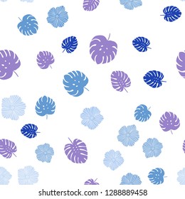 Light Pink, Blue vector seamless abstract pattern with flowers, leaves. Decorative design in Indian style on white background. Template for business cards, websites.