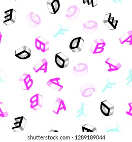 Light Pink, Blue vector seamless layout with 3D latin alphabet. Colorful gradient design in 3D style with signs of alphabet. Design for textile, fabric, wallpapers.