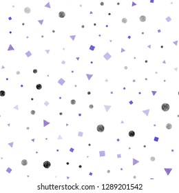 Light Pink, Blue vector seamless layout with circles, lines, rectangles. Abstract illustration with colorful dots, lines, cubes. Pattern for design of window blinds, curtains.