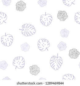 Light Pink, Blue vector seamless natural artwork with flowers, leaves. Sketchy doodles on white background. Pattern for trendy fabric, wallpapers.