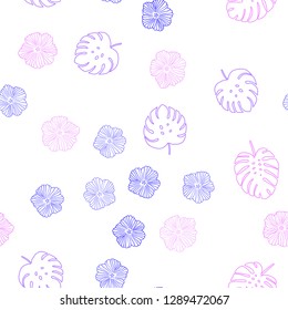 Light Pink, Blue vector seamless elegant pattern with flowers, leaves. An elegant bright illustration with leaves and flowers. Texture for window blinds, curtains.