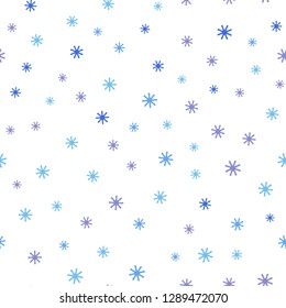 Light Pink, Blue vector seamless layout with bright snowflakes. Shining colorful illustration with snow on abstract template. Template for business cards, websites.