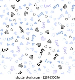 Light Pink, Blue vector seamless pattern with phrase LOVE YOU, hearts. Illustration with phrase LOVE YOU, hearts for valentine's day. Texture for window blinds, curtains.